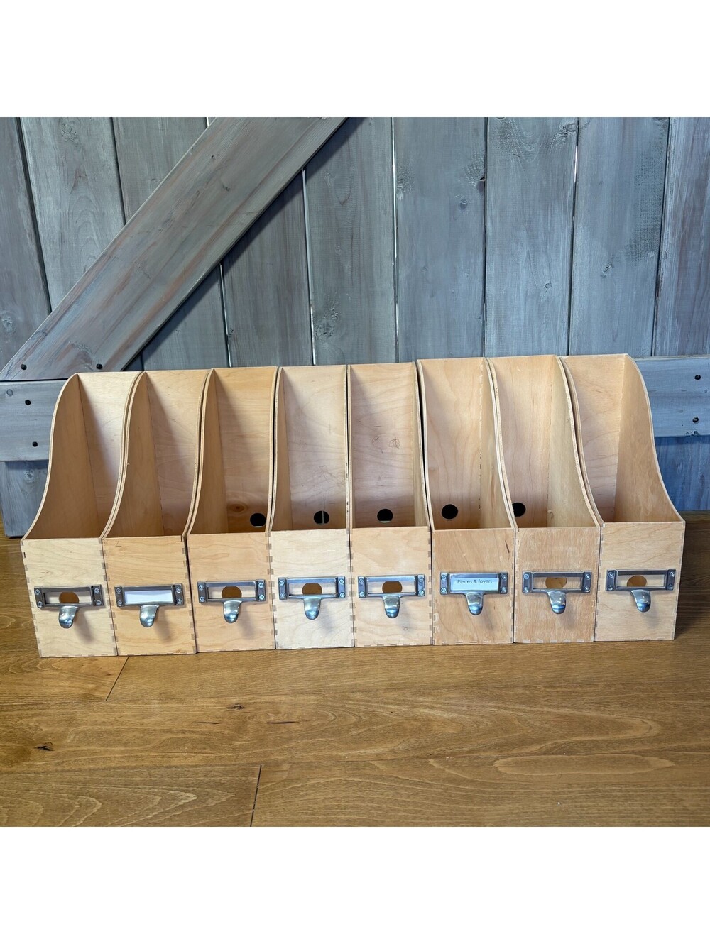 Ikea Knuff Wood File Magazine Holder Organizer Desk Storage with metal tags